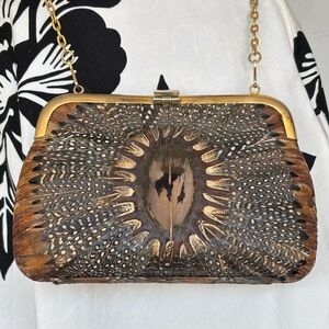 Feathered Peacock Handbag / Evening Purse Genuine Feathers Chain Crossbody Strap